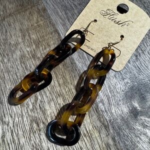 NWT- Tortoise Shell Color Chain Link Acrylic Dangle Earrings- Animal Print
